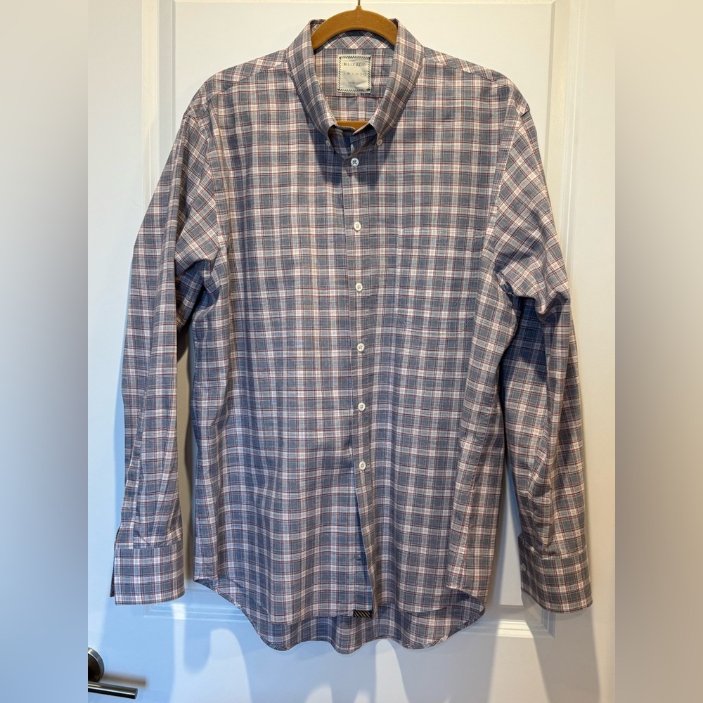 Billy Reid Blue and Pink Plaid Casual Button Down Shirt